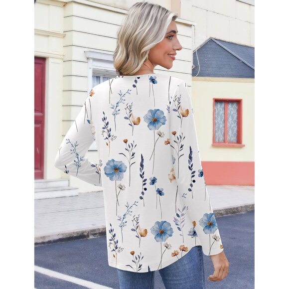 Women's Boho Long Sleeve Blouse Casual Fall Winter Shirt with Buttons - Picture 5 of 5